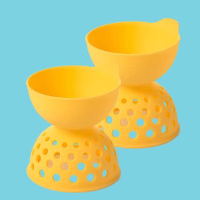 A pair of foolproof silicone egg poachers