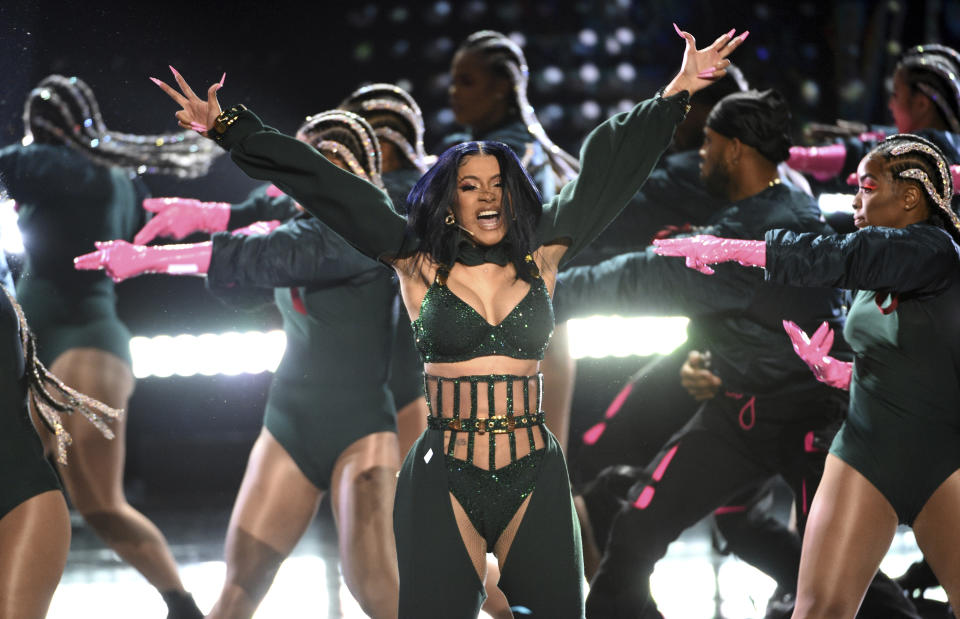 Cardi B performs at the BET Awards on Sunday, June 23, 2019, at the Microsoft Theater in Los Angeles. (Photo by Chris Pizzello/Invision/AP)