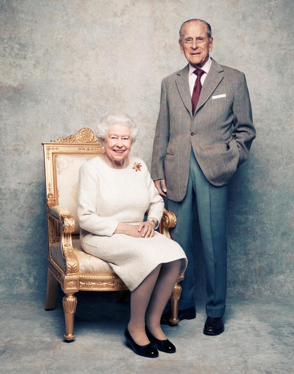 Queen Elizabeth II and Prince Philip on their 70th wedding anniversar in 2017 (Matt Holyoak/Camera Press via Reuters)