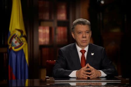 Colombia's President Juan Manuel Santos speaks during a Presidential address in Bogota, Colombia, July 18, 2016. Colombian Presidency /Handout via Reuters