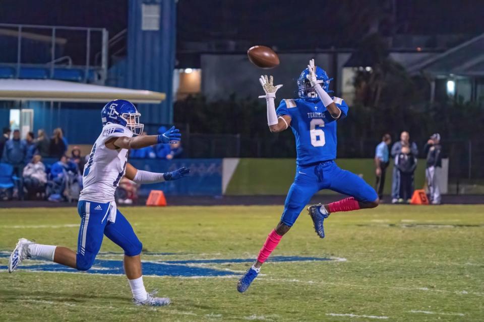 Vandebilt's Mason Ayo (6) goes for the football against South Lafourche on Oct. 29 in Houma.