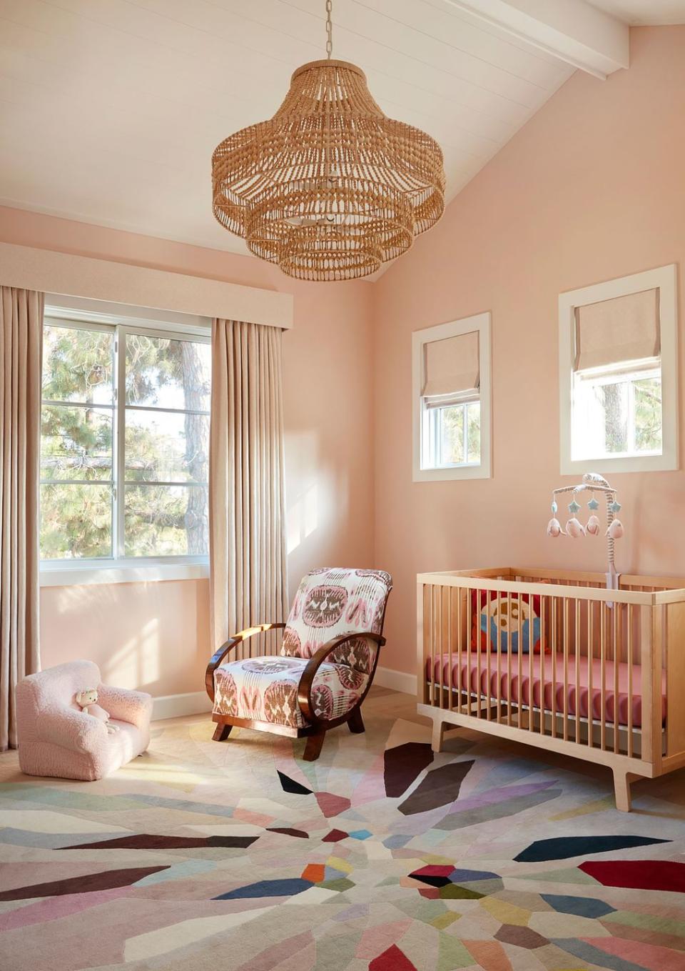natasha baradaran designed nursery with rattan chandelier