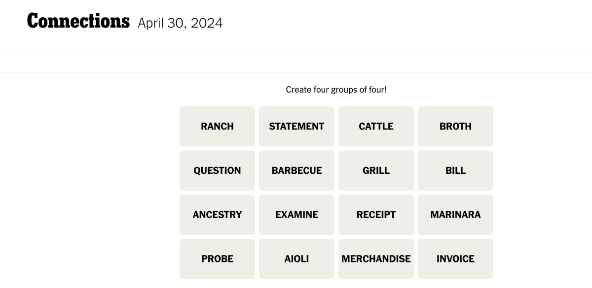 <em>Today's NYT Connections puzzle for Tuesday, April 30</em><em>, 2024</em><p>New York Times</p>