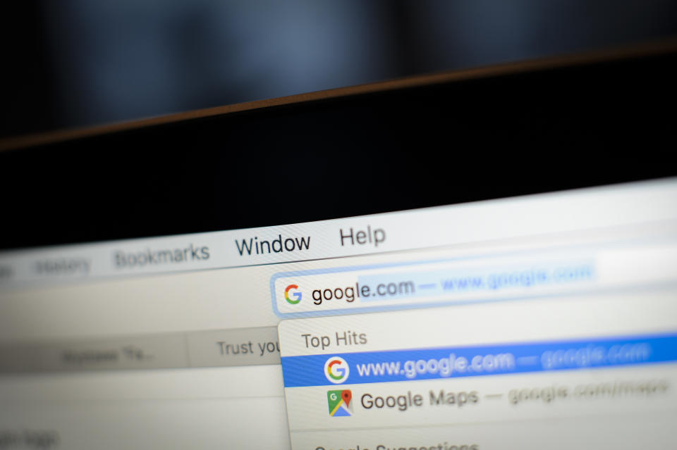 Somebody typing Google into an address bar. Photo: Jaap Arriens/SIPA USA/PA Images