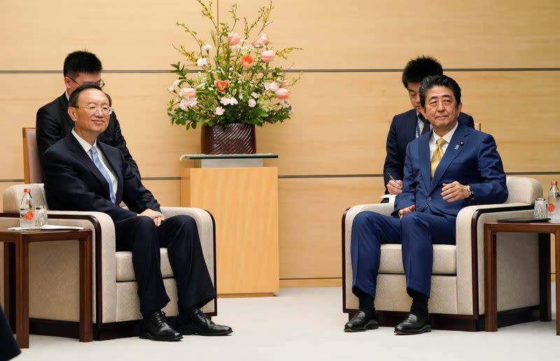 Yang Jiechi, Politburo member of the Communist Party of China, meets Japanese Prime Minister Shinzo Abe in Tokyo