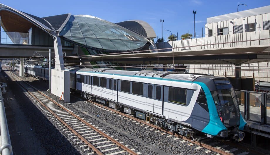 A photo of the new driverless train in a station.