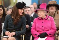 <p>Kate Middleton had her first joint royal appearance with the Queen in 2012. The Duchess accompanied her Majesty and Prince Phillip to Leicester for her Diamond Jubilee tour of the United Kingdom. </p>