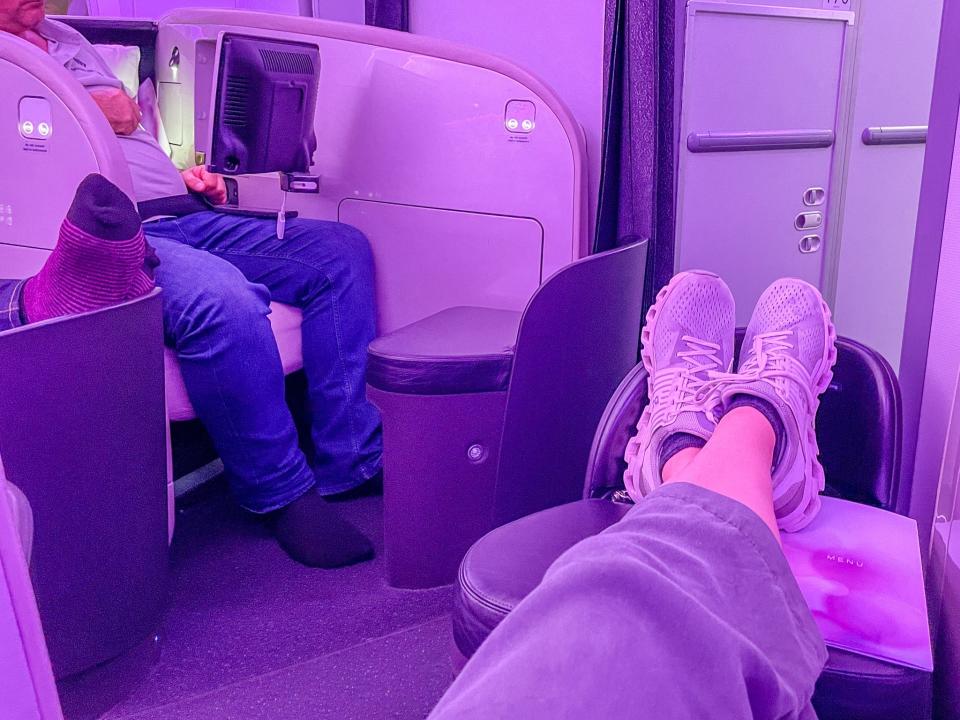 The two passengers across from the author had their shoes off shortly after boarding the flight.