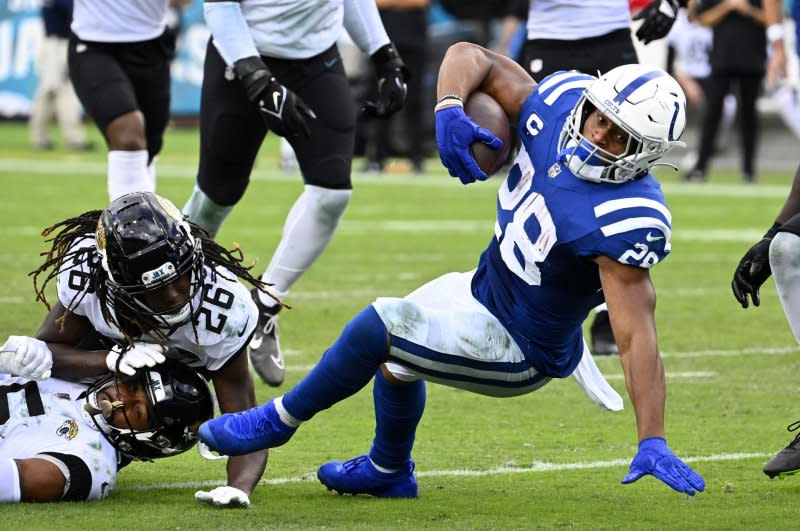 Running back Jonathan Taylor requested a trade earlier this off-season from the Indianapolis Colts. File Photo by Joe Marino/UPI