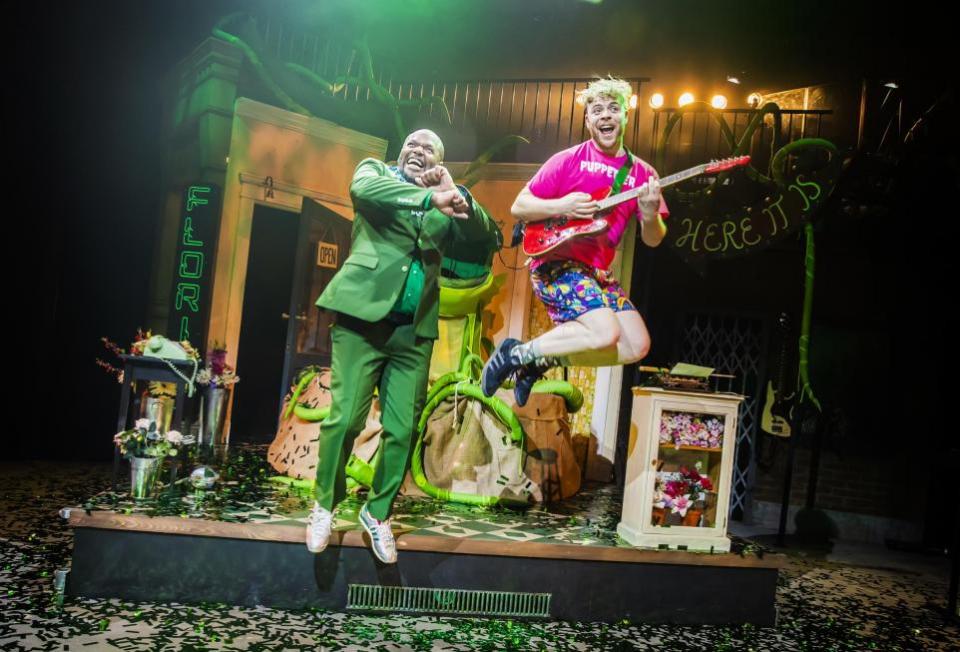 The Bolton News: Anton Stephans and Matthew Heywood in Little Shop of Horrors 