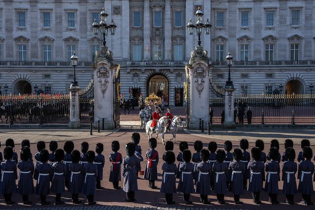 <p>Carl Court/Getty Images</p> King Charles and Queen Camilla attend the State Opening of Parliament on Nov. 7, 2023