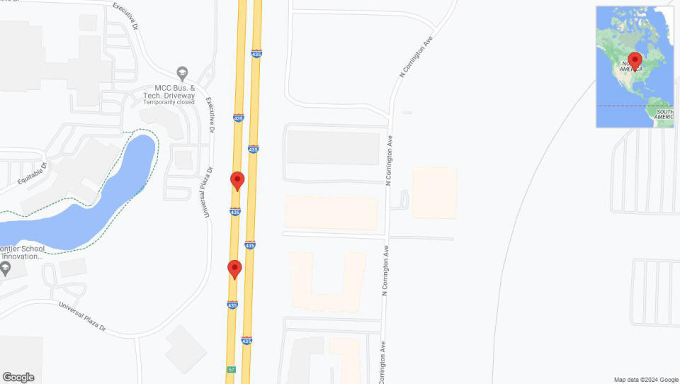 A detailed map that shows the affected road due to 'I-435 Richtung Front Street/Exit 57' on January 8th at 11:14 p.m.