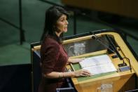 Nikki Haley, the US ambassador to the United Nations, addresses the General Assembly prior to the vote on Jerusalem