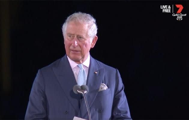 Charles officially opened the Games after reading out the Queen's message. Photo: Seven