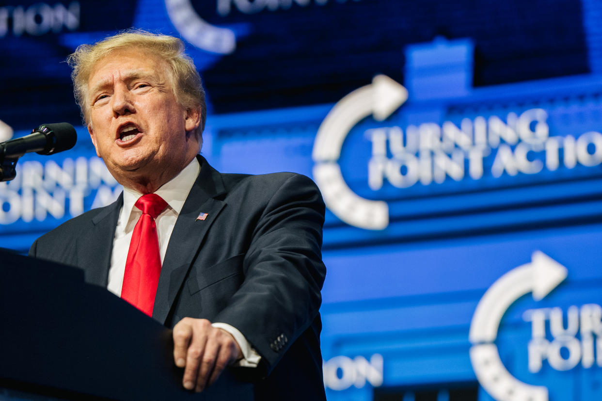 Former U.S. President Donald Trump speaks during the Rally To Protect Our Elections conference on July 24, 2021 in Phoenix, Arizona. (Brandon Bell/Getty Images)