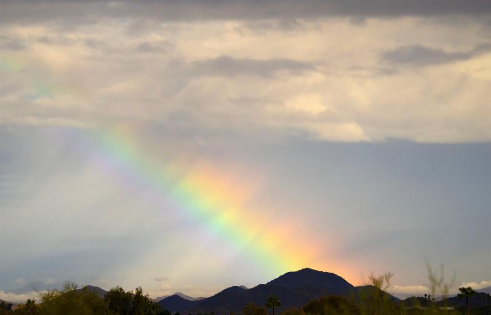 A rainbow appears over north Phoenix following a storm that passed through central Arizona on Nov 18, 2023.