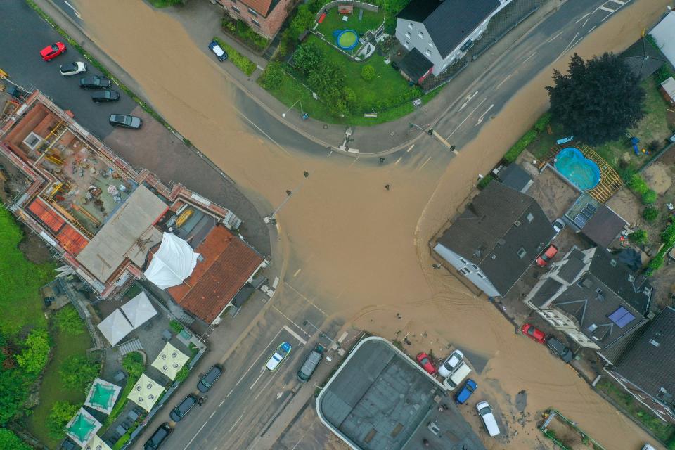 An aerial photograph showing the severe flooding in Hagen, North Rhine-Westphalia (AFP/Getty)