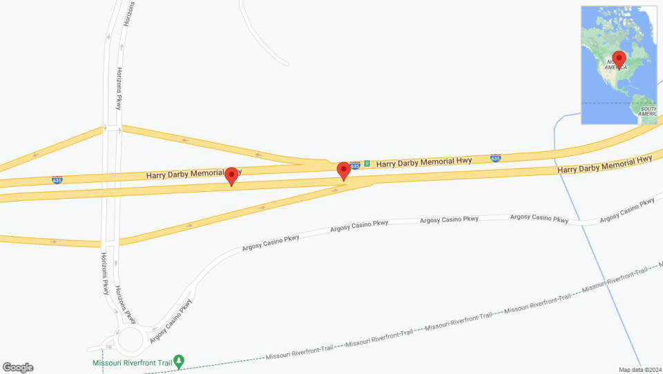 A detailed map that shows the affected road due to 'Broken down vehicle on northbound I-635 in Riverside' on July 18th at 8:25 p.m.