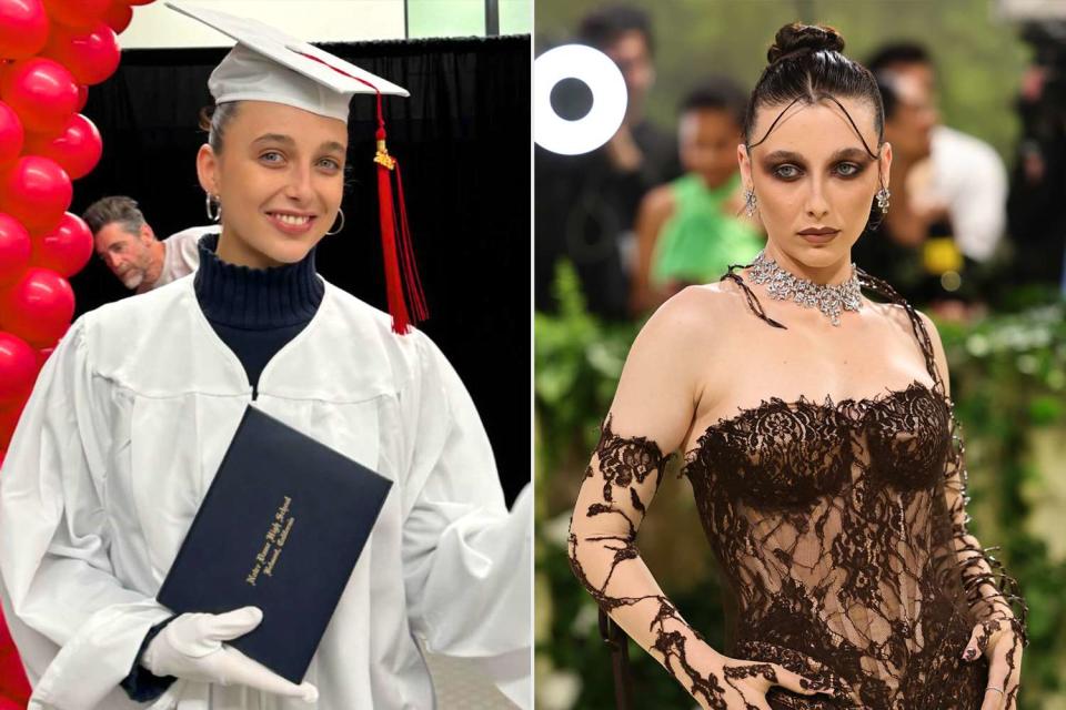 <p>Emma Chamberlain/Instagram; Theo Wargo/GA/The Hollywood Reporter via Getty</p> Emma Chamberlain graduates high school (left); Emma Chamberlain at the 2024 Met Gala