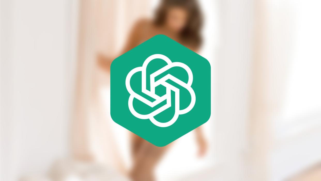  ChatGPT logo over a blurred image of a woman. 