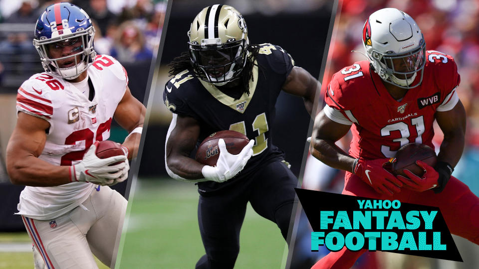 Saquon Barkley, Alvin Kamara & David Johnson all disappointed fantasy owners this Sunday. (Photo credits L to R: Gregory Fisher, Chris Graythen, Roy K. Miller/Icon Sportswire via Getty Images)