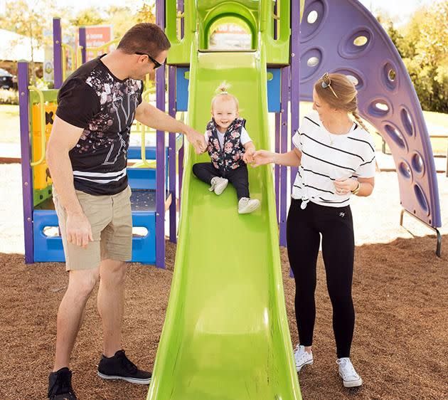 Tamara and husband Ben with their bub, Quinn. Image: Caters