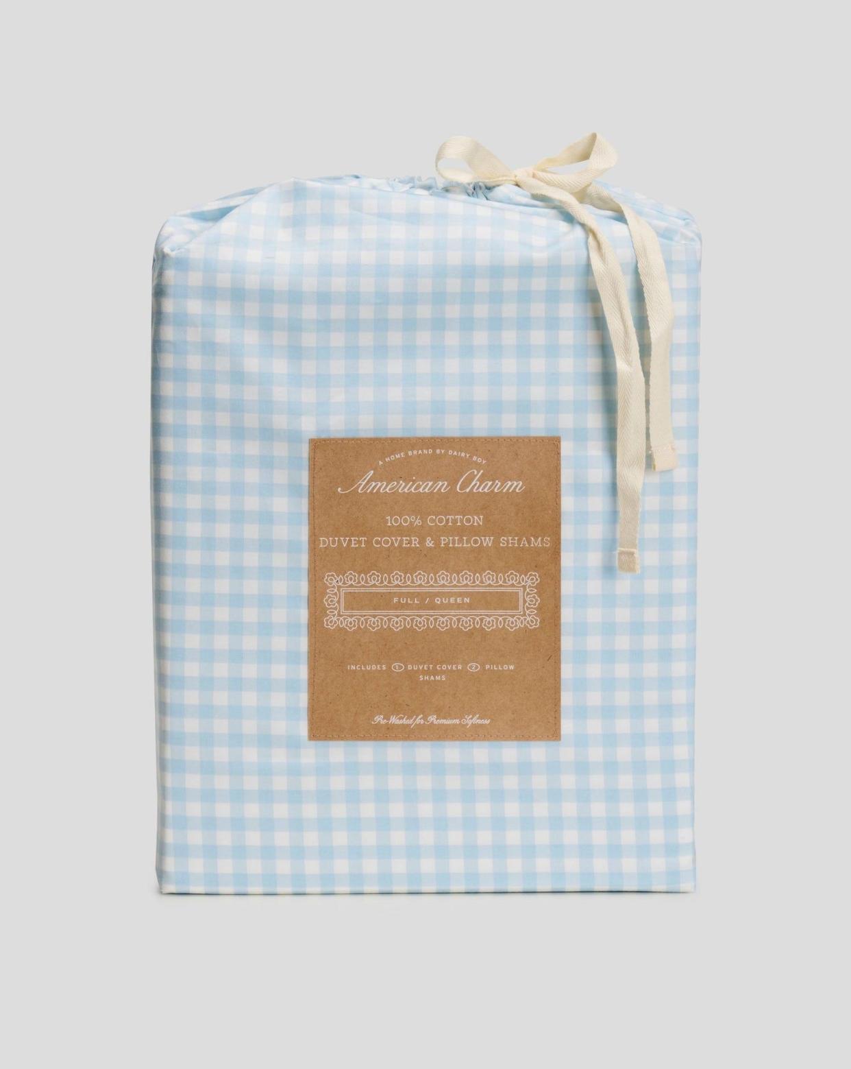 <p><a href="https://dairyboy.com/products/gingham-duvet-set-powder-blue" rel="nofollow noopener" target="_blank" data-ylk="slk:Shop Now;elm:context_link;itc:0;sec:content-canvas" class="link rapid-noclick-resp">Shop Now</a></p><p>Gingham Duvet Set in Powder Blue</p><p>dairyboy.com</p><p>$88.00</p><span class="copyright">Dairy Boy </span>