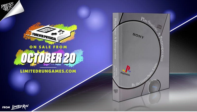 An advertising image from Limited Run Games depicting the cover of the book PlayStation: A Retrospective and stating it will be on sale from October 20.