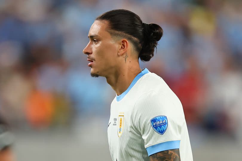 Liverpool striker Darwin Nunez in action for Uruguay