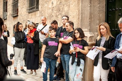 Varios participantes del paseo sonoro por el Jaén napoleónico celebrado en la Noche de los Investigadores de 2022. Archivo del Proyecto Sonido y ciudad: cartografías sonoras del Jaén contemporáneo (ss. XIX-XXI), Author provided