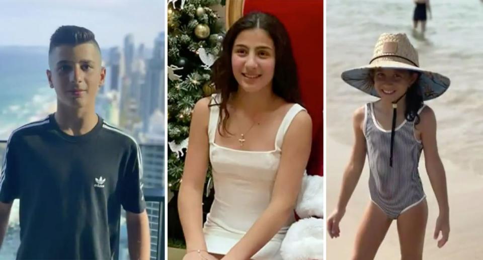 The three Abdallah children killed in the crash. Pictured L-R is Antony, Angelina and Sienna. Source: Nine