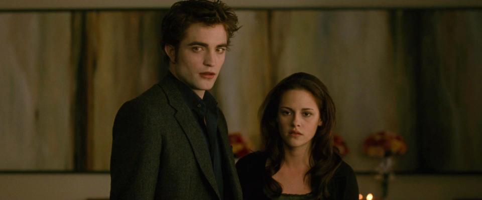 Robert Pattinson as Edward Cullen and Kristen Stewart as Bella Swan in "New Moon."