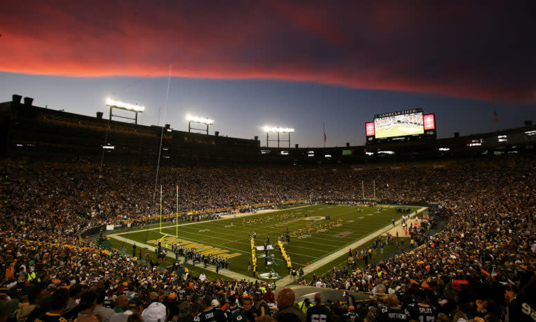 A general view of Lambeau Field during a Green Bay Packers game.