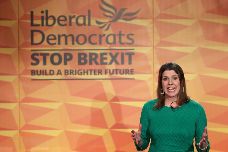 Liberal Democrats leader Jo Swinson during the launch of her party's manifesto at FEST, Stables Market in Camden ahead of the General Election.