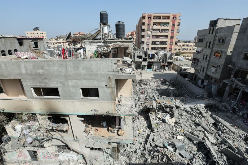 Aftermath of Israeli strikes at the area where Israeli hostages were rescued, at Nuseirat refugee camp