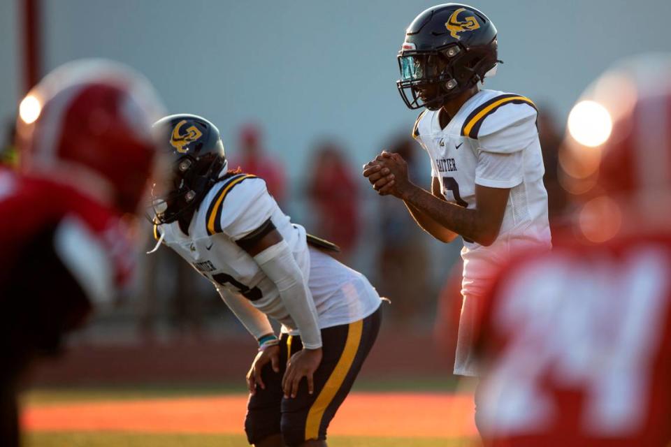 Gautier quarterback Trey Irving prepares for the snap during a Jamboree game at Biloxi High School on Friday, Aug. 18, 2023.