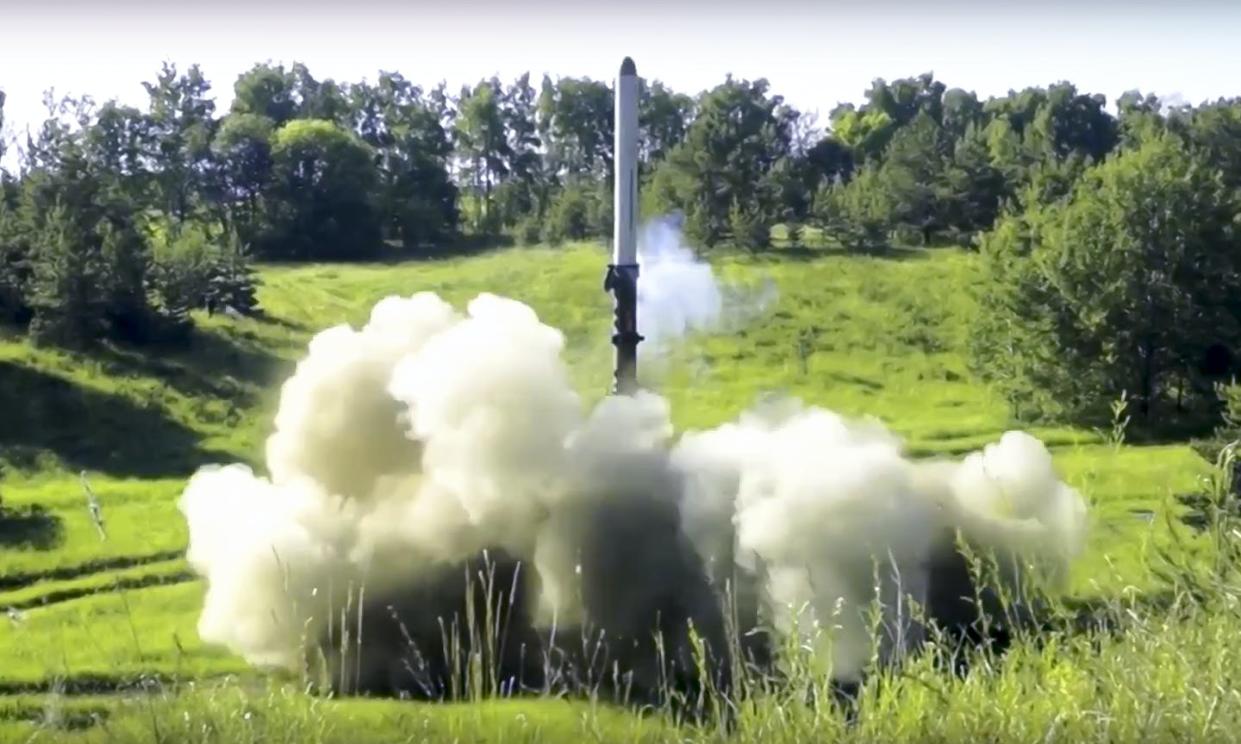 This Russian short-range cruise missile, the Iskander-K, can carry nuclear warheads for several hundred miles. <a href="https://newsroom.ap.org/detail/RussiaUkraine/6671b4bbaa8b47119e6dc89d0a121409/photo" rel="nofollow noopener" target="_blank" data-ylk="slk:Russian Defense Ministry Press Service photo via AP;elm:context_link;itc:0;sec:content-canvas" class="link ">Russian Defense Ministry Press Service photo via AP</a>