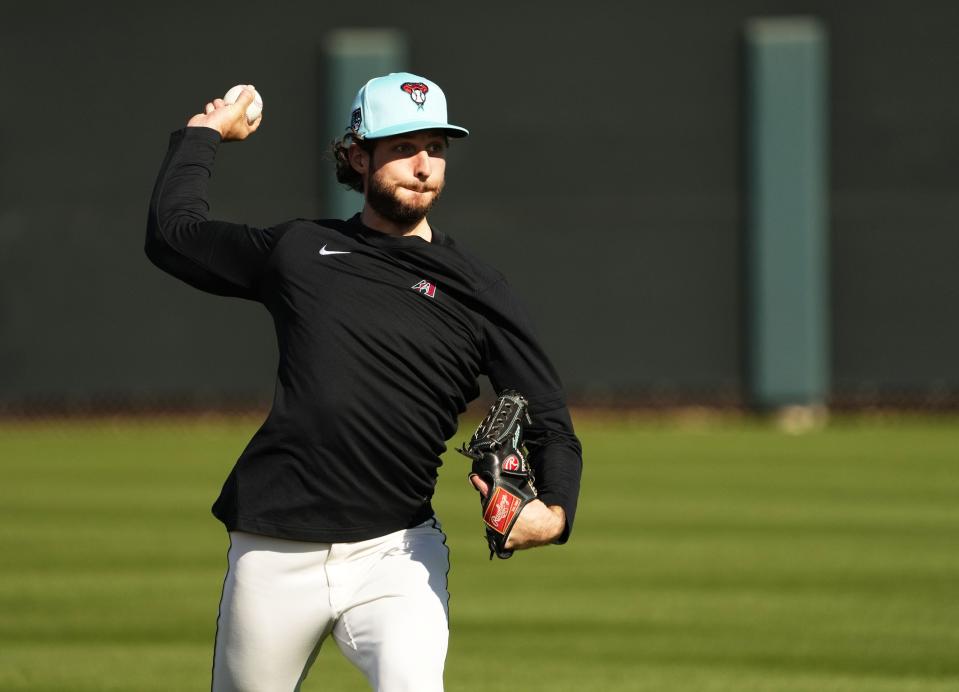 Arizona Diamondbacks pitcher Zac Gallen throws during spring training workouts in Scottsdale.