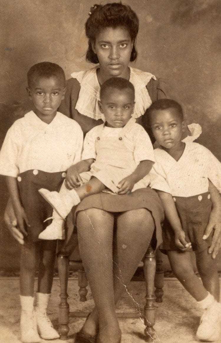 A 1944 photo of 19-year-old Arwilda Whiteside and her sons Cleovis Jr., James and Willie. At the time, her husband Cleovis Whiteside was away during World War II.