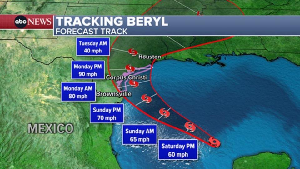 PHOTO: Tracking Beryl map (ABC News)