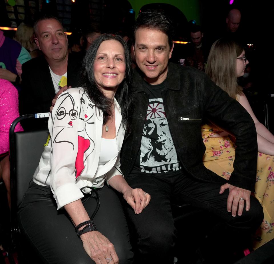 Phyllis Fierro and Ralph Macchio attend the 2022 Nickelodeon Kid's Choice Awards at Barker Hangar on April 09, 2022 in Santa Monica, California