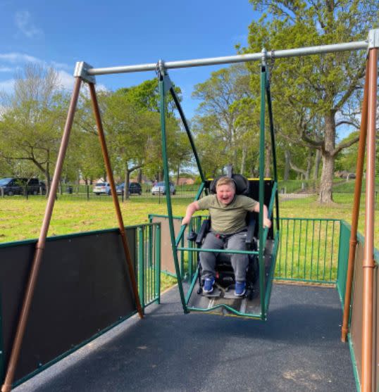 Will Calvert, nine, trying out the new swing in Sunderland. (Photo: Susanne Driffield)