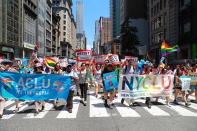 <p>Members of the ACLU and NYCLU march in the N.Y.C. Pride Parade in New York on June 25, 2017. (Photo: Gordon Donovan/Yahoo News) </p>