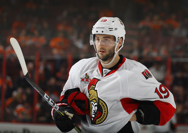 PHILADELPHIA, PA – MARCH 28: Derick Brassard #19 of the Ottawa Senators skates against the Philadelphia Flyers at the Wells Fargo Center on March 28, 2017 in Philadelphia, Pennsylvania. The Flyers defeated the Senators 3-2 in the shootout. (Photo by Bruce Bennett/Getty Images)