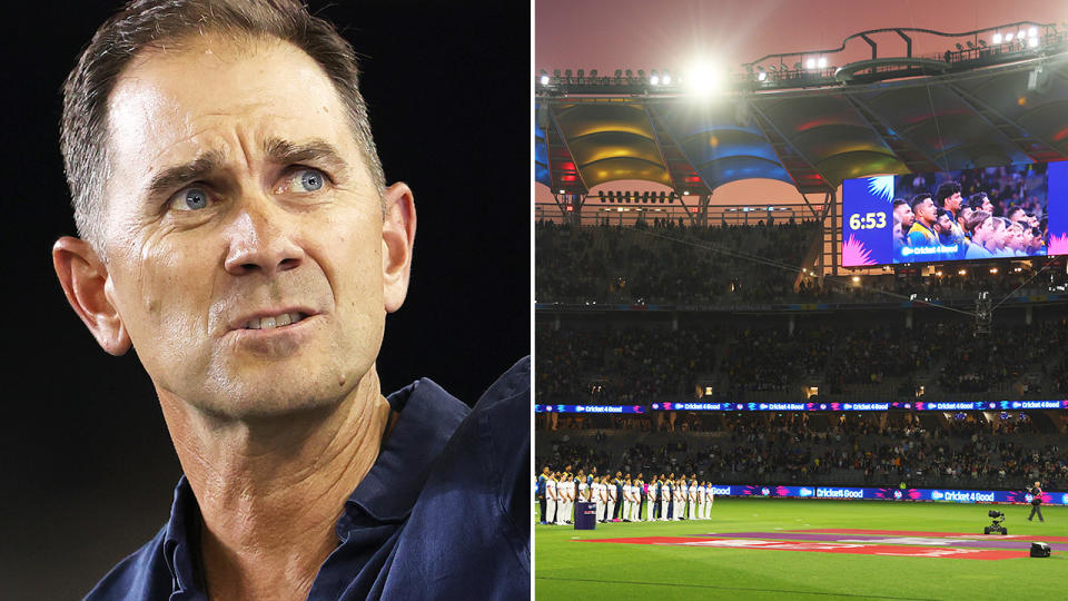 Justin Langer, pictured here alongside fans at Optus Stadium.