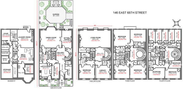 The floorplan shows the five levels, which are all served by an elevator.