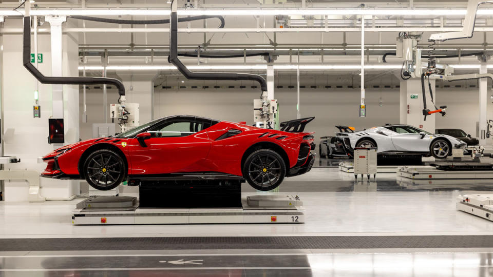 The interior of Ferrari's new "E-building," where it plans to produce its first electric model.