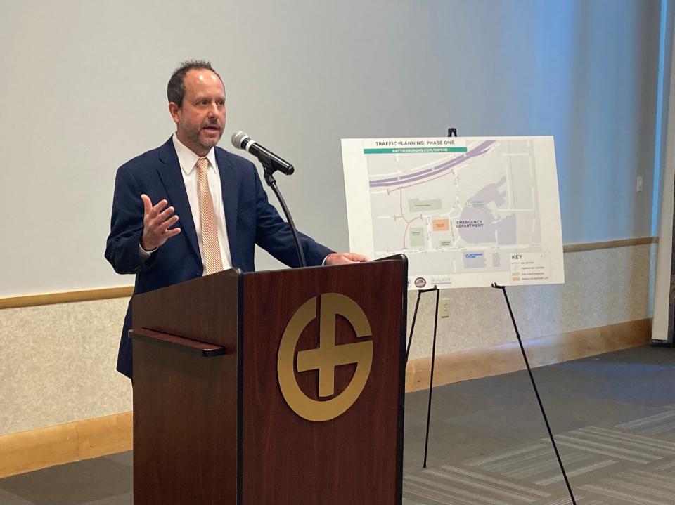 Chad Newell, president of the Area Development Partnership in Hattiesburg, speaks at a press conference on Thursday, Jan. 27, 2022, outlining a $4.6 million seven-phase construction project which will begin on Highway 49 in Hattiesburg, Miss. in February 2022.