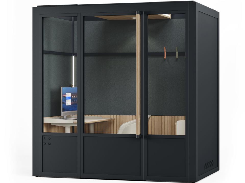 a rendering of a Room for Zoom booth with a black frame