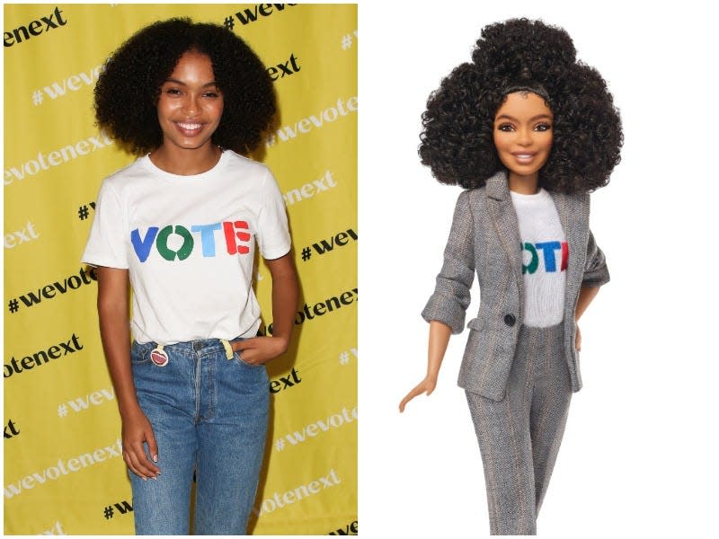 Yara Shahidi as a Barbie  in a side by side image